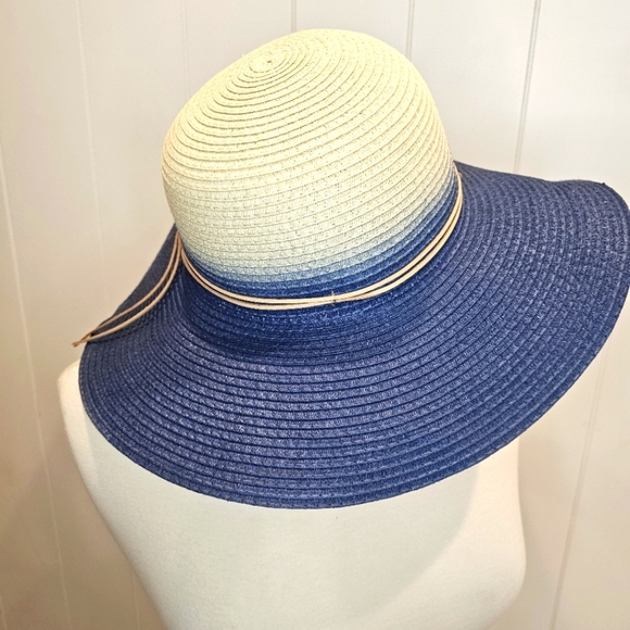 J.Jill Blue Ombre Paper Straw Hat Women's Summer Vacation Athleisure - Picture 7 of 8
